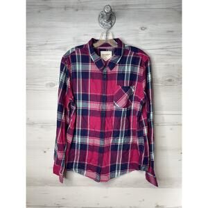 Arizona Jean Co Shirt Womens XL‎ Red Blue Plaid Long Sleeve Button Up Casual Top